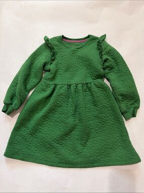 Mini Boden Green Quilted Ruffle-Shoulder Dress